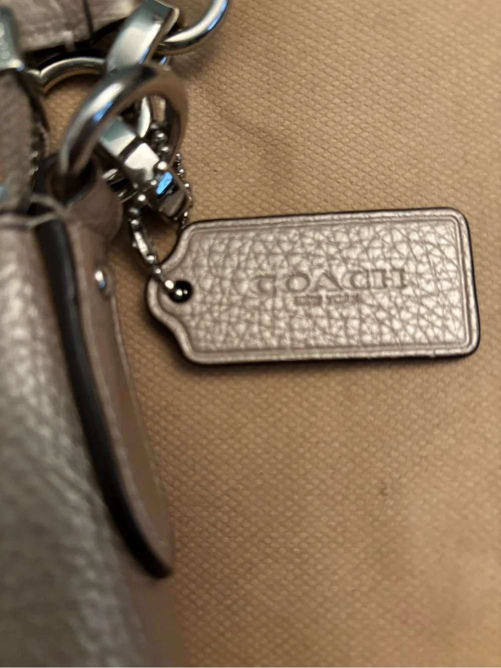 Coach Metallic Taupe Pebbled Leather Shoulder Bag